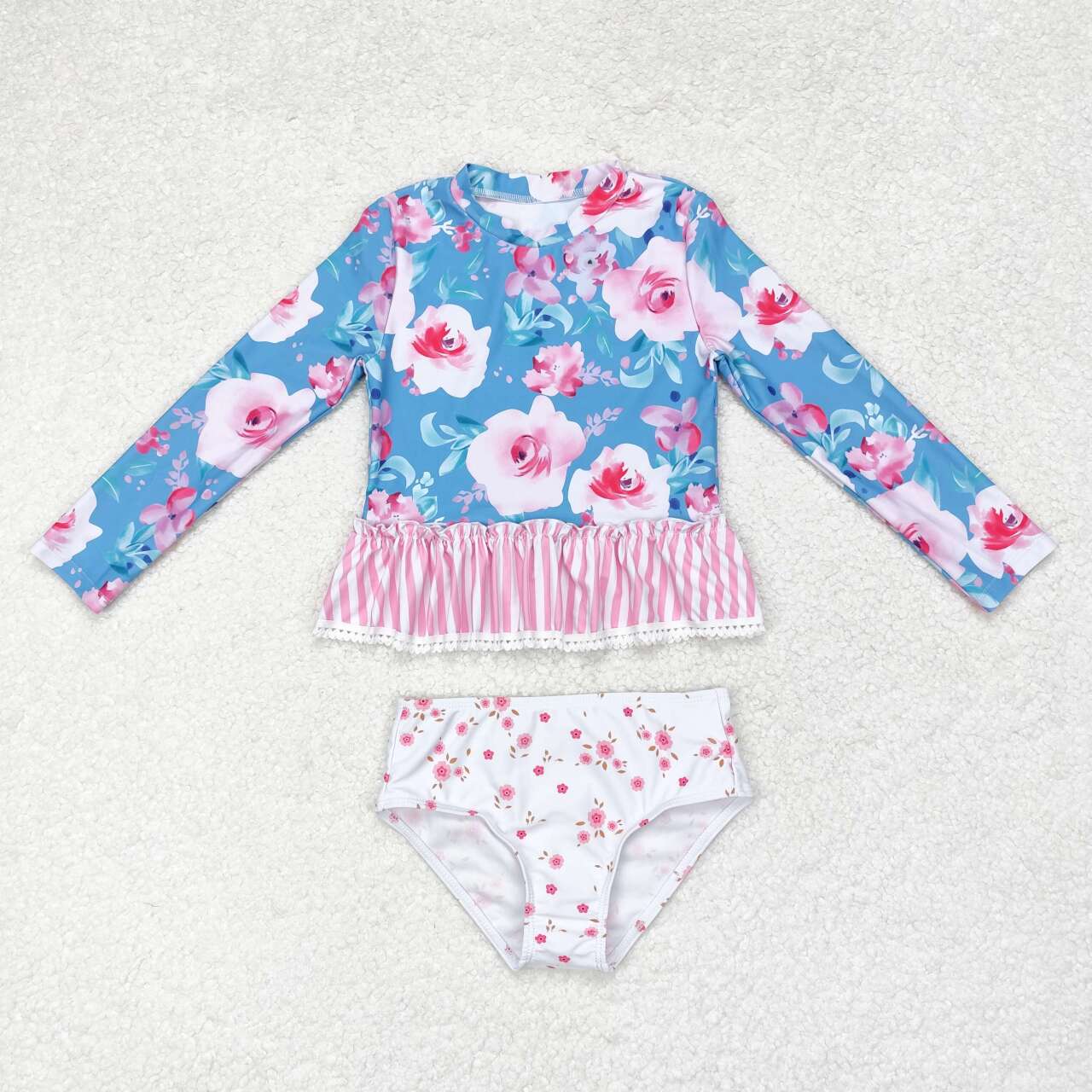 Baby Girl Long Sleeves Flower Tops Shorts Two Pieces Swimsuit