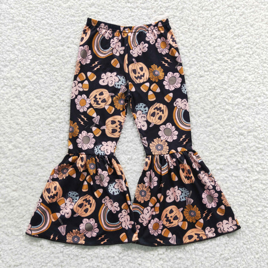 P0151 Halloween Baby Girl Pumpkin Floral Bell Pants