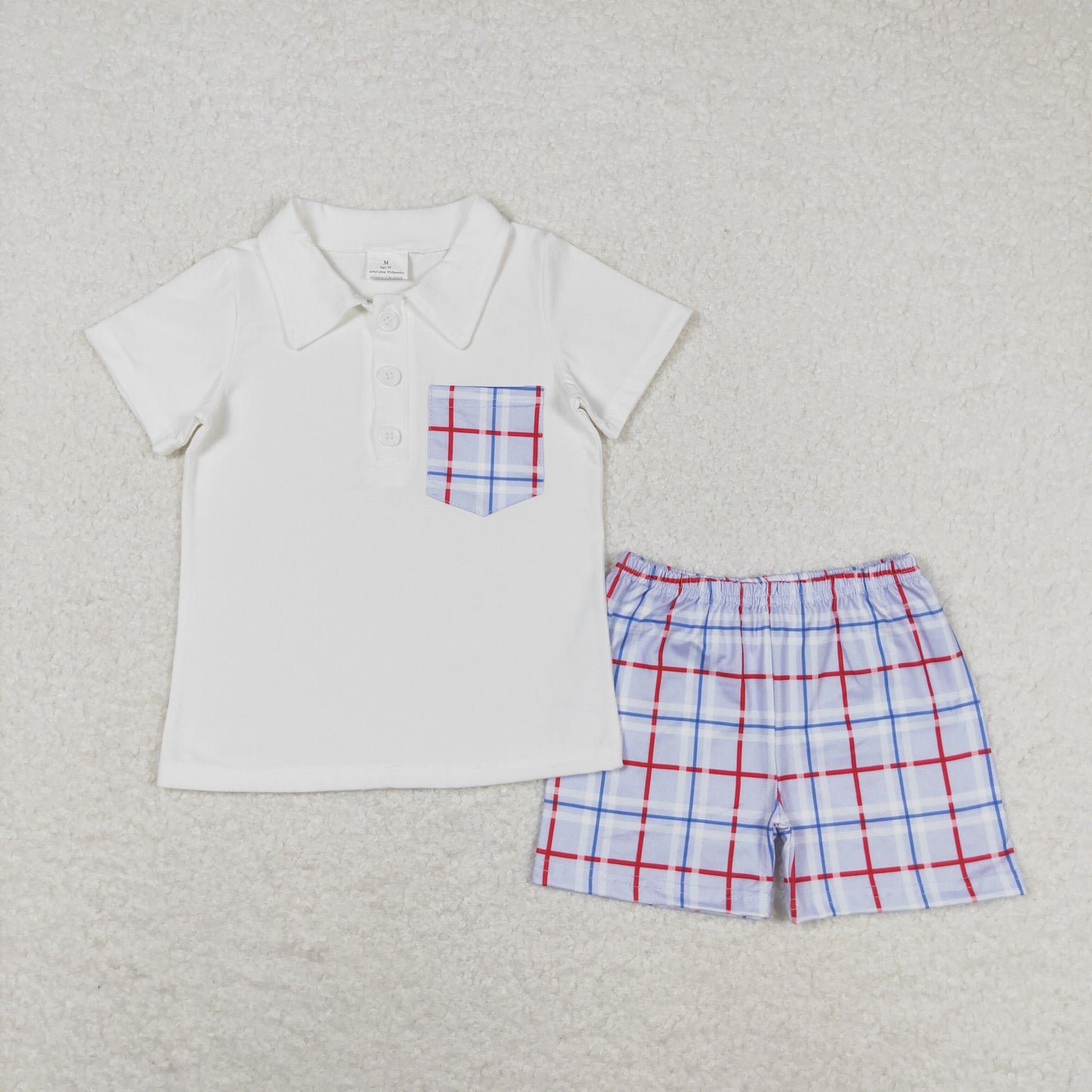 Baby Girls Summer Short Sleeves Blue Plaid Tunic Shorts Set