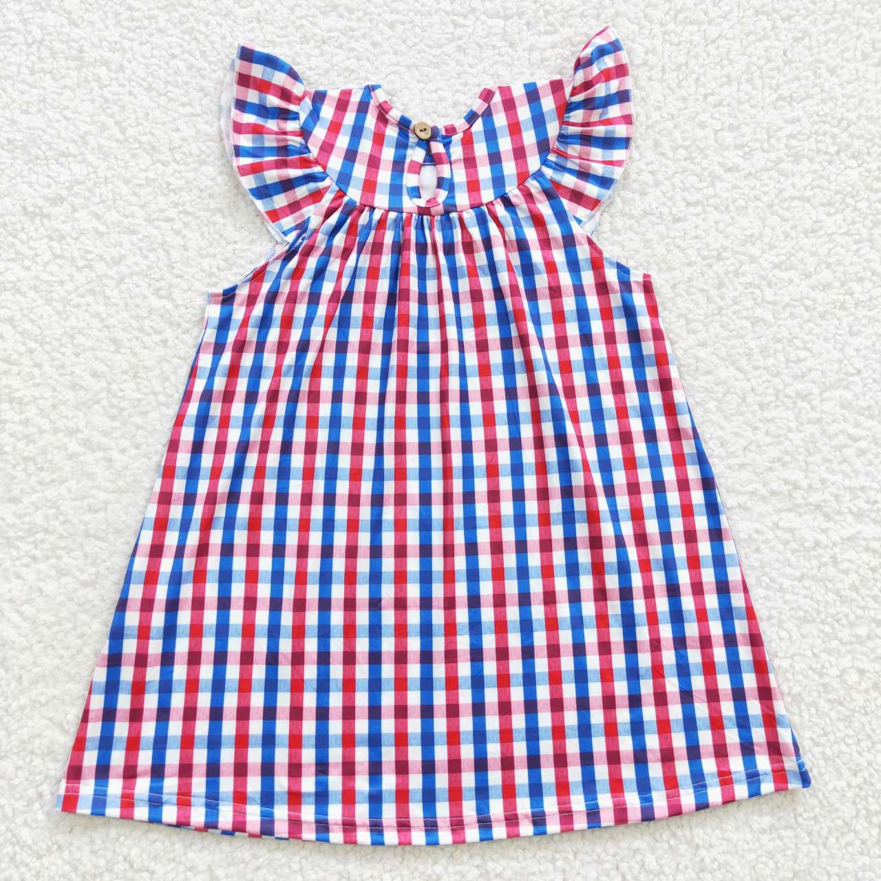 GSD0387 July 4th Baby Girl Smocked Gingham Embroidery Summer Dress