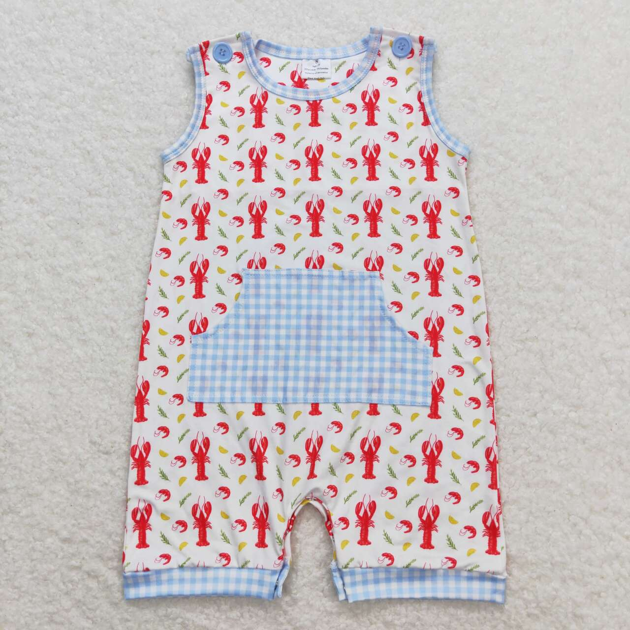 Baby Boy Sleeveless Crawfish Summer Pocket One Piece Romper