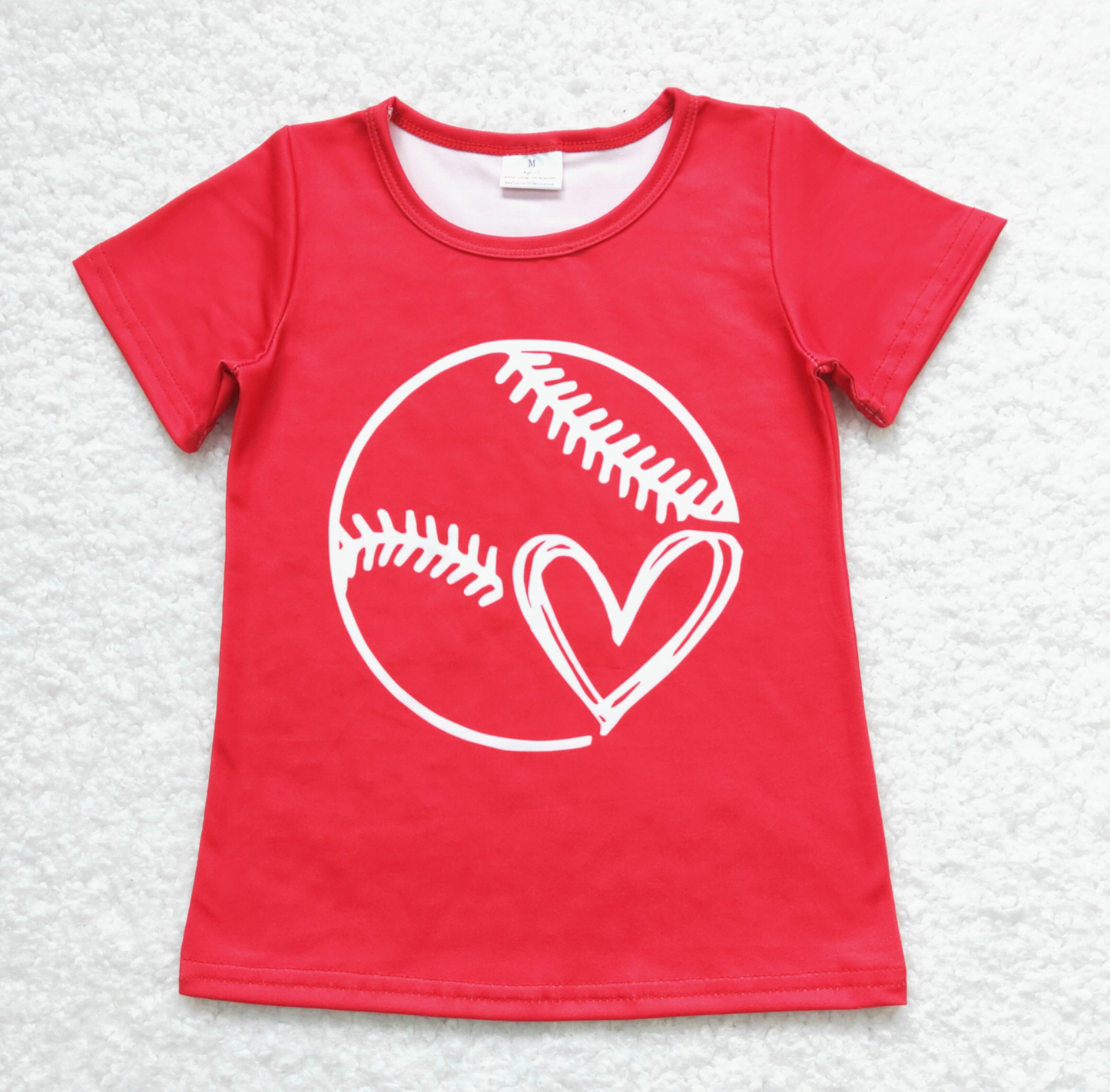 GT0430 Baby Kids Red Short Sleeves Baseball Heart Tops Shirt