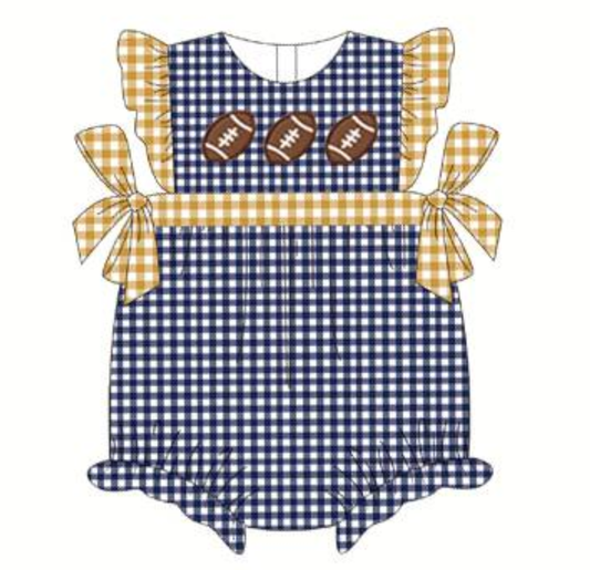 Moq 5 Baby Girl Short Sleeves Football Plaid Bows One piece Romper