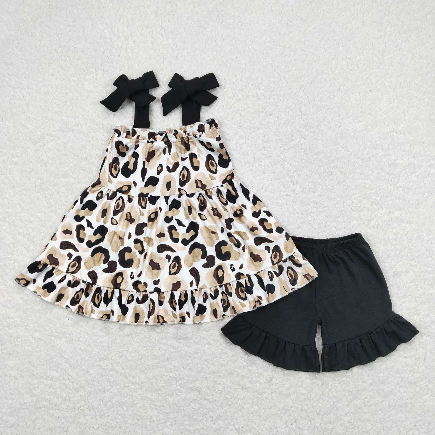 Baby Girl Sleeveless Leopard Tops Black Shorts Summer Set