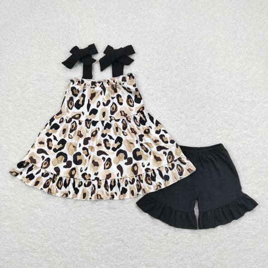 Baby Girl Sleeveless Leopard Tops Black Shorts Summer Set