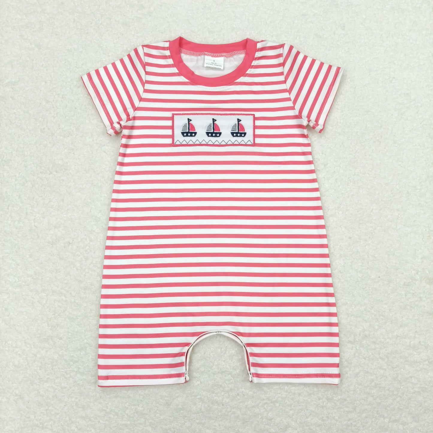 Baby Boy Embroidery Boats Stripes One Piece Romper