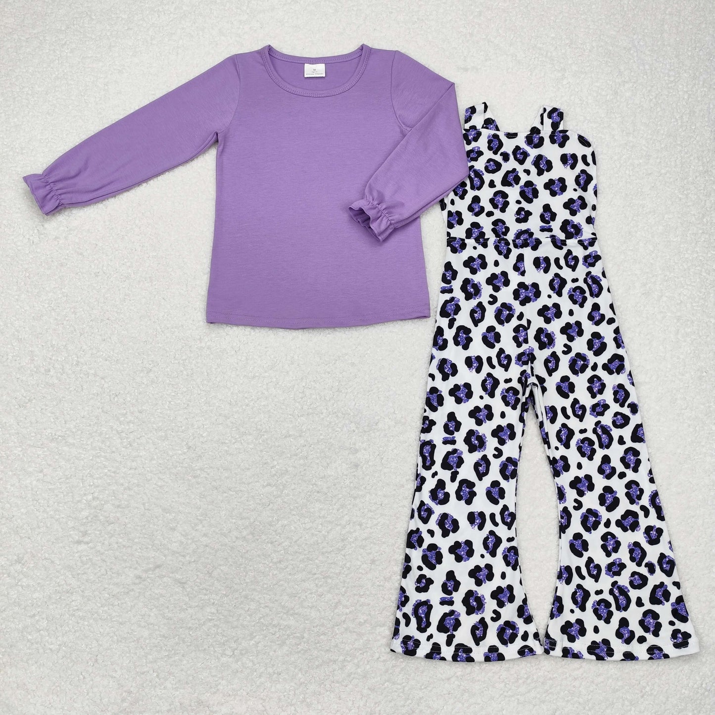 Baby Girl Long Sleeves Purple Shirt Leopard Jumpsuit Set