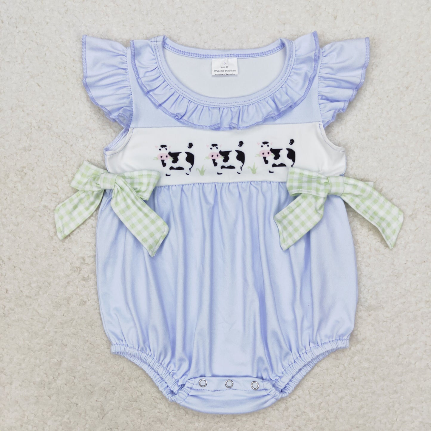 Baby Girl Cow Purple Bubble Summer One Piece Romper