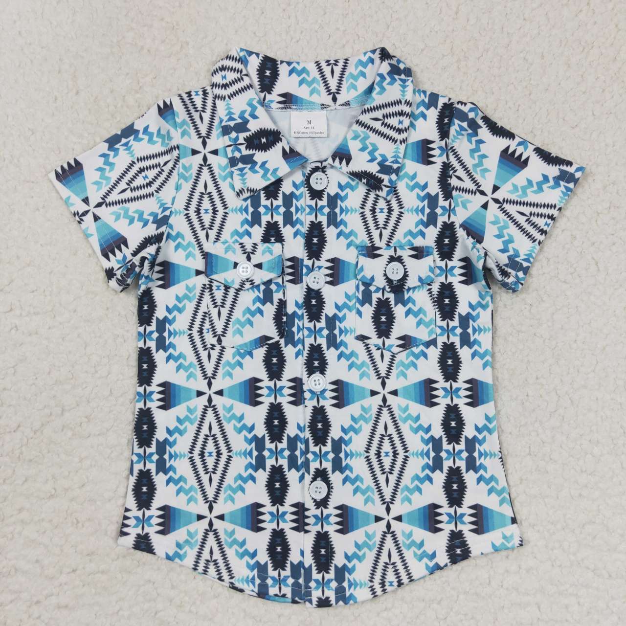 BT0316 Baby Boy Summer Aztec Short Sleeves Button Up Western Shirt