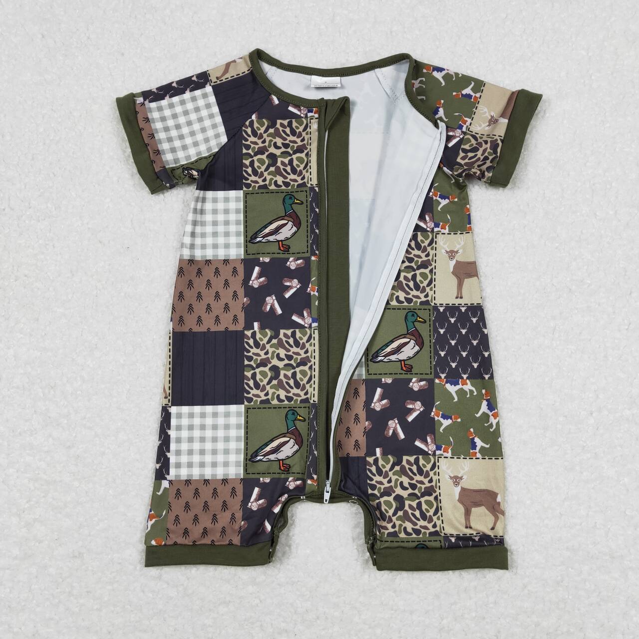 Baby Boy Short Sleeves Duck Deer Camo Zipper One Piece Summer Hunting Romper