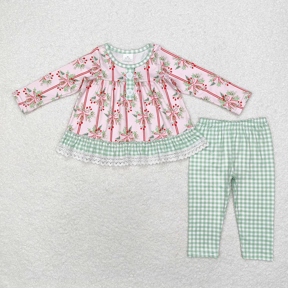 Baby Girl Christmas Holly Bow Tunic Green Legging Set