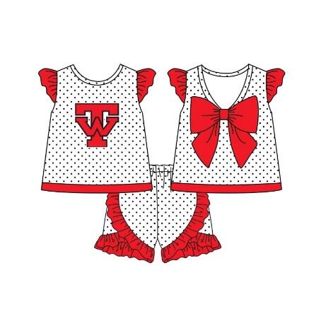 baby girl short sleeves dots red tops ruffle shorts team set