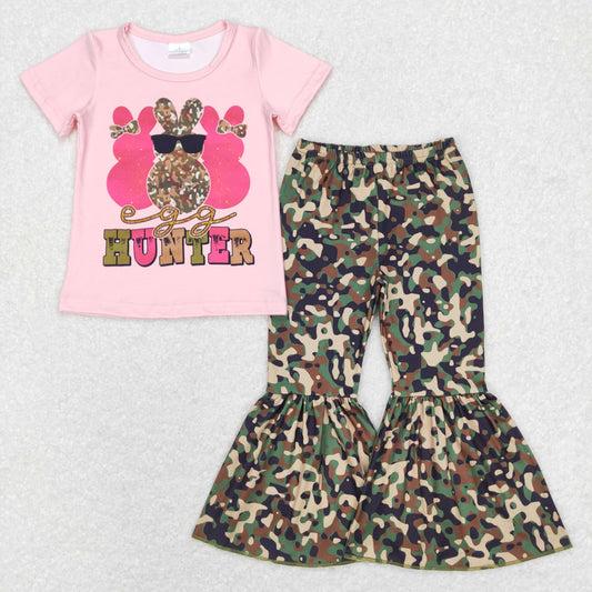 GSPO1049 Baby Girl Rabbit Shirts Camo Bell Pants Set