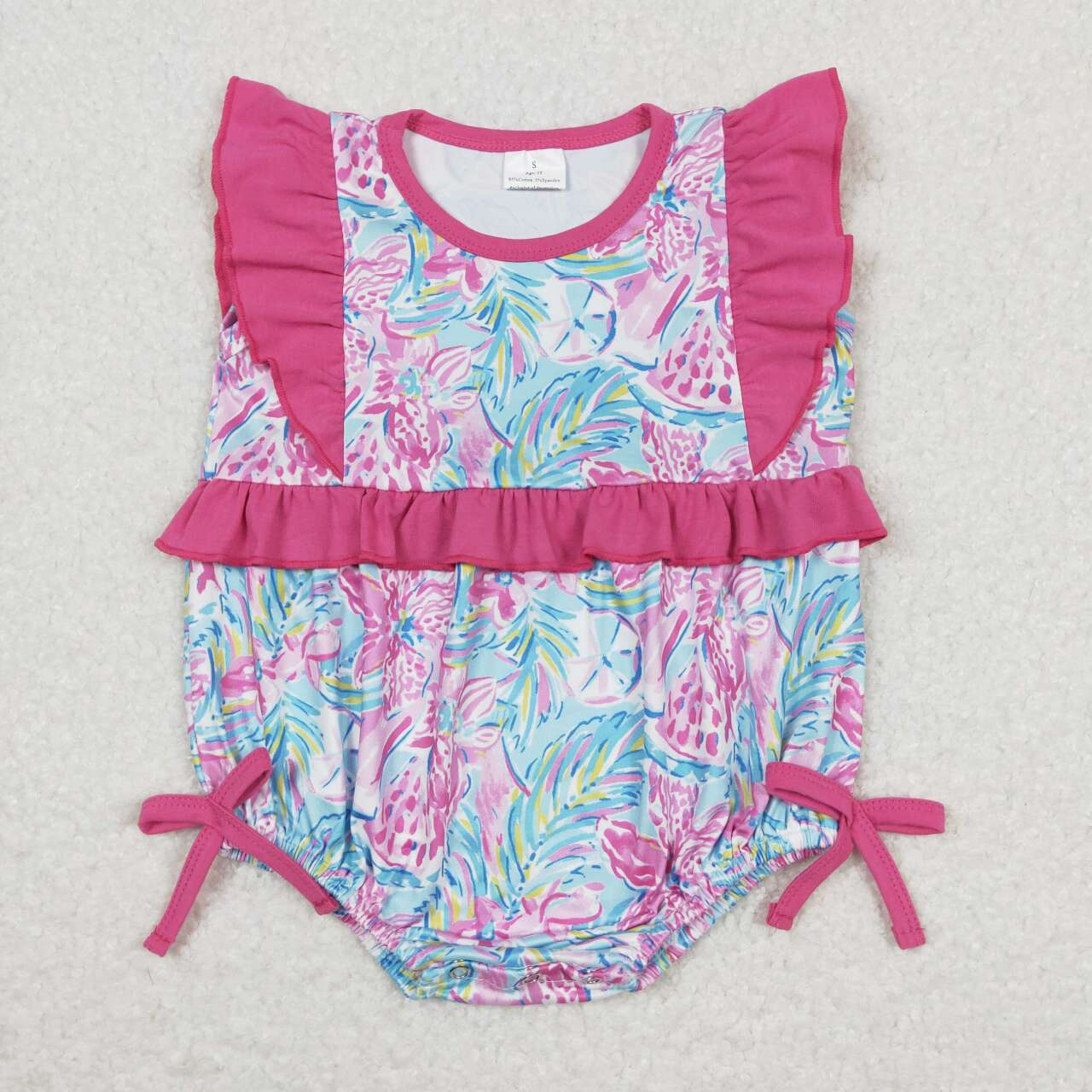 Baby Girl Short Sleeves Floral Ruffle Bubble One Piece Romper