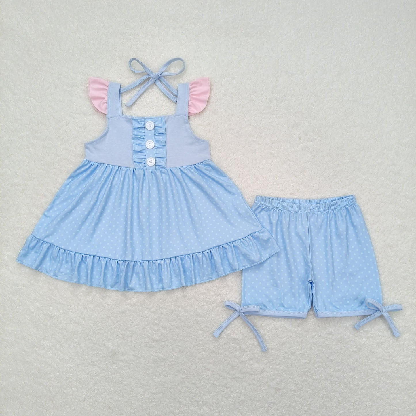 Baby Girl Short Sleeves Blue Tunic Shorts Princess Set