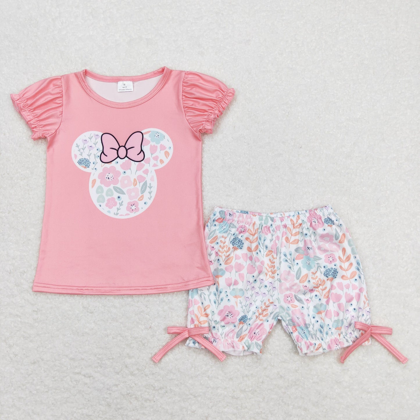 Baby Girl Mouse Pink Shirt Floral Shorts Summer Set