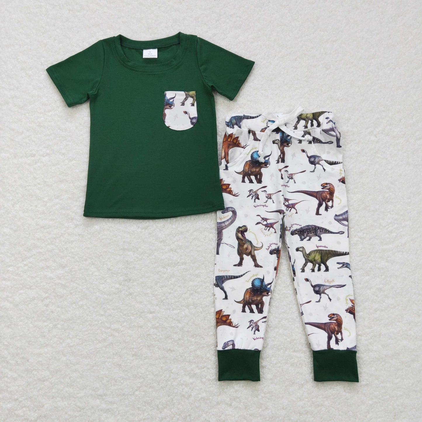 BSP00181 Baby Boy Dinosaurs Short Sleeves Pocket Pants Outfit