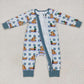 LR0657 Baby Boy Long Sleeves Ducks Plaid Zipper One Piece Romper
