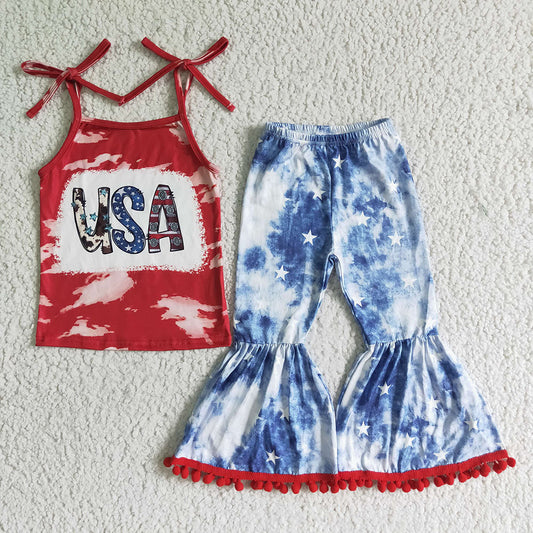 Promotion Baby Girl July 4th USA Tie Dye Bell Pants Outfit