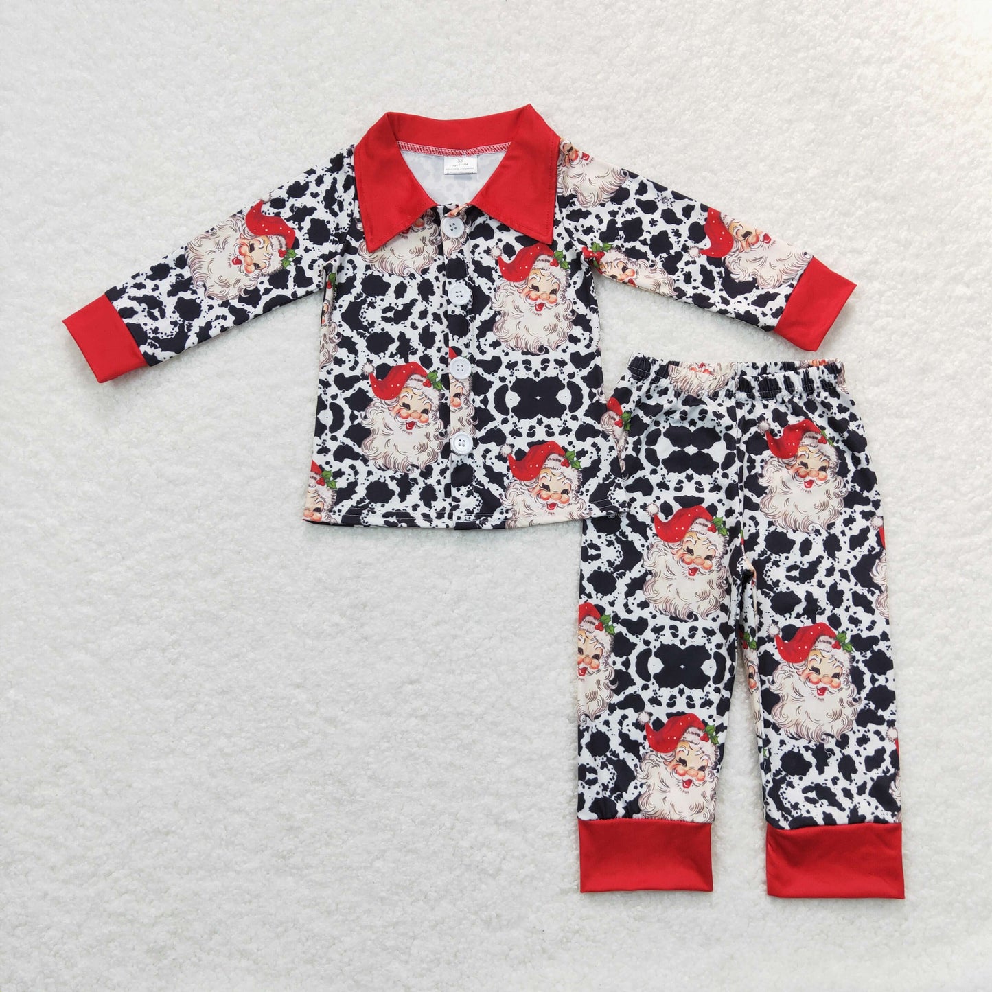 GLP0458 Christmas Santa Baby Girl Long Sleeves Button Up Cardigan Pants Western Print Outfit Pajamas