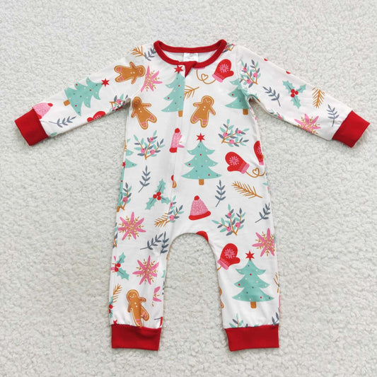 LR0522 Baby Kids Long Sleeves Gingerbread Christmas One Piece Zipper Romper