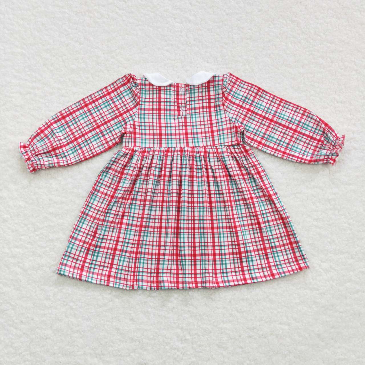 GLD0300 Baby Girl Smocked Embroidery Long Sleeves Christmas Floral Plaid Dress