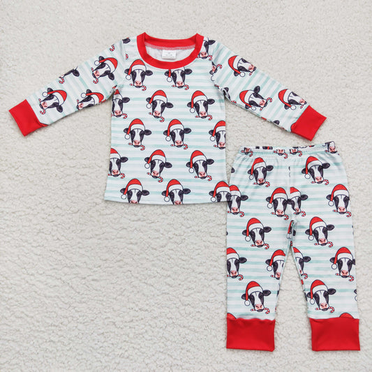 BLP0356 Baby Boy Long Sleeves Christmas Cow Stipes Pants Pajamas Outfit