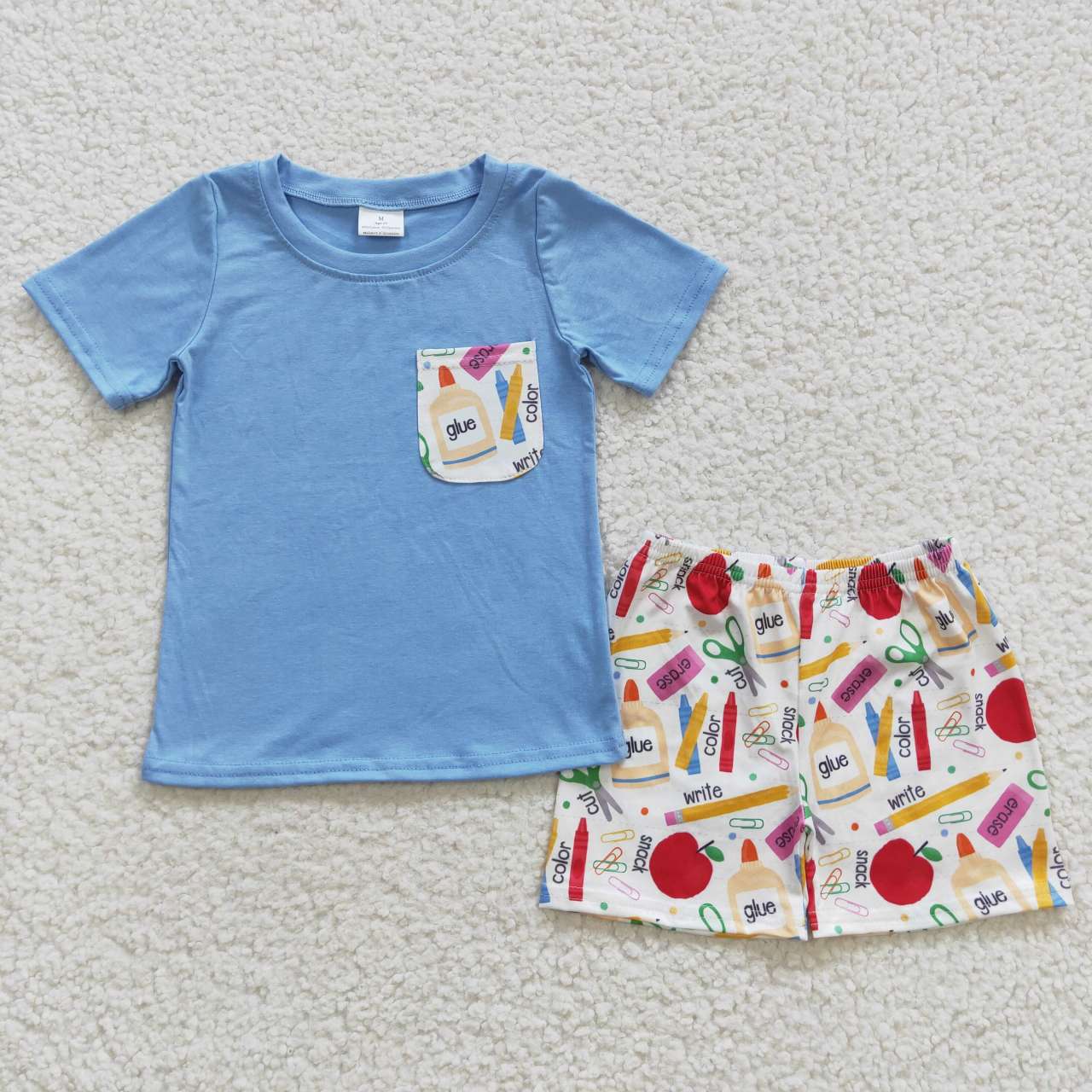 BSSO0278 Baby Boy Short Sleeves Cotton Pocket Shirt Shorts Summer Back To School Outfit