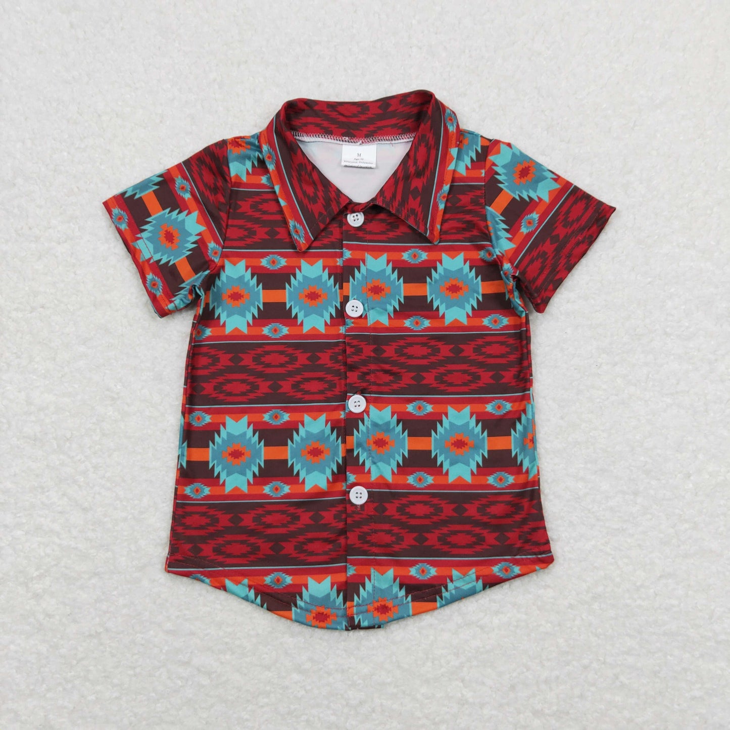 Baby Boy Short Sleeves Western Aztec Buttons Shirt