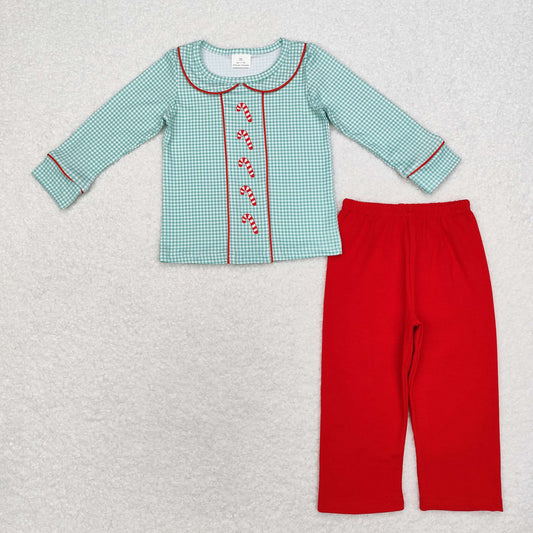 Baby Boy Christmas Candy Cane Green Shirt Red Pants Set