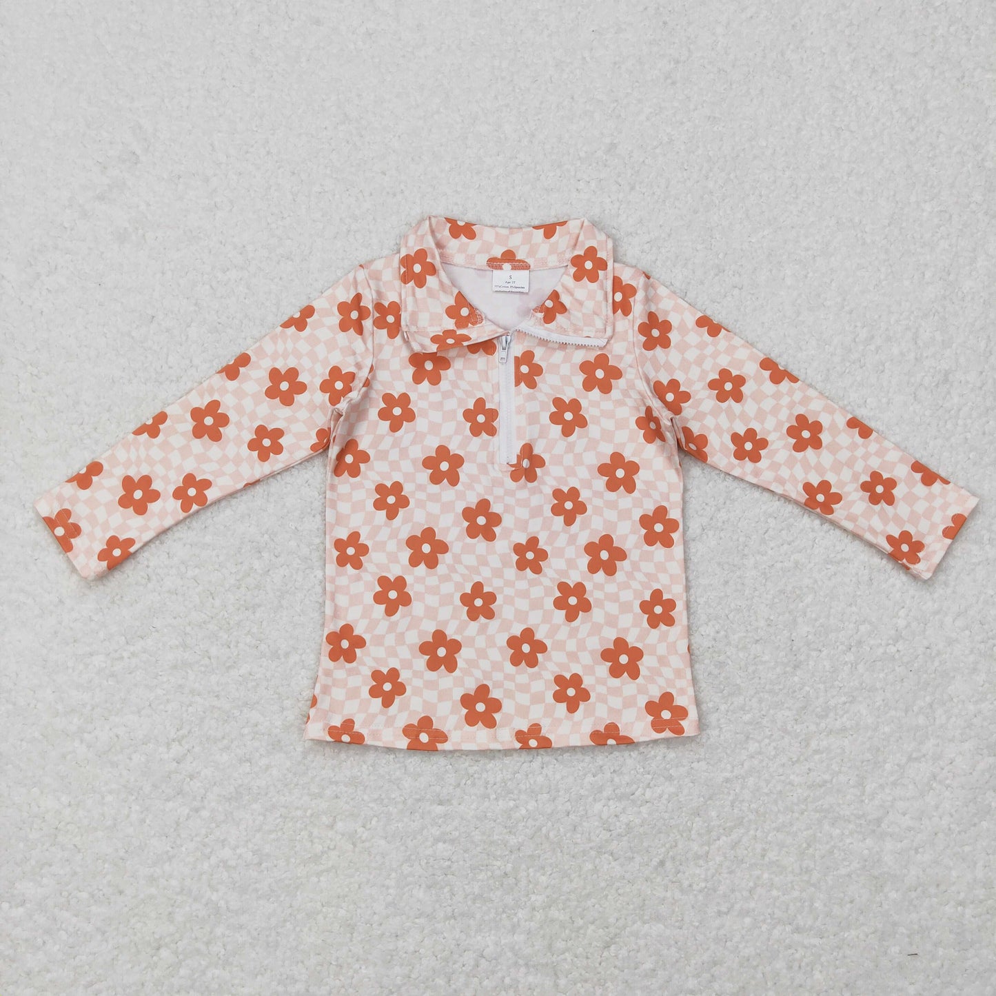 GT0362 Baby Girl Long Sleeves Floral Plaid Pullover Zipper Shirt