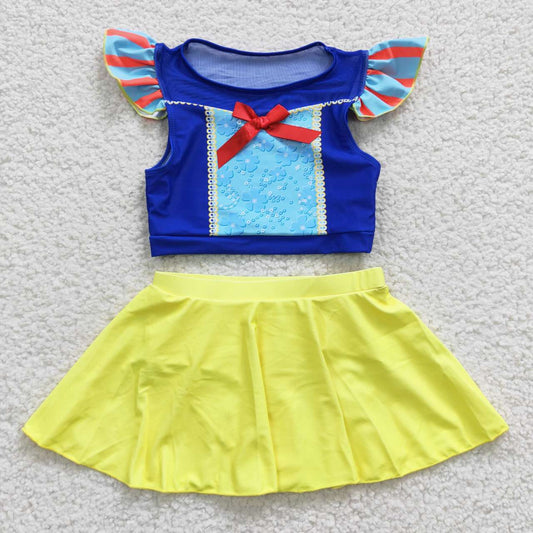 S0144 Baby Girl Princess Swimsuit Summer Bathing Suit Yellow Skirt Outfit