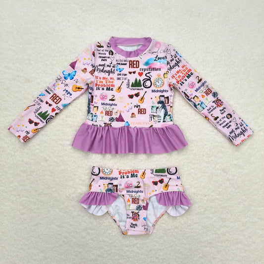 Baby Girl Long Sleeves Singer Tops Shorts Pink Swimsuit