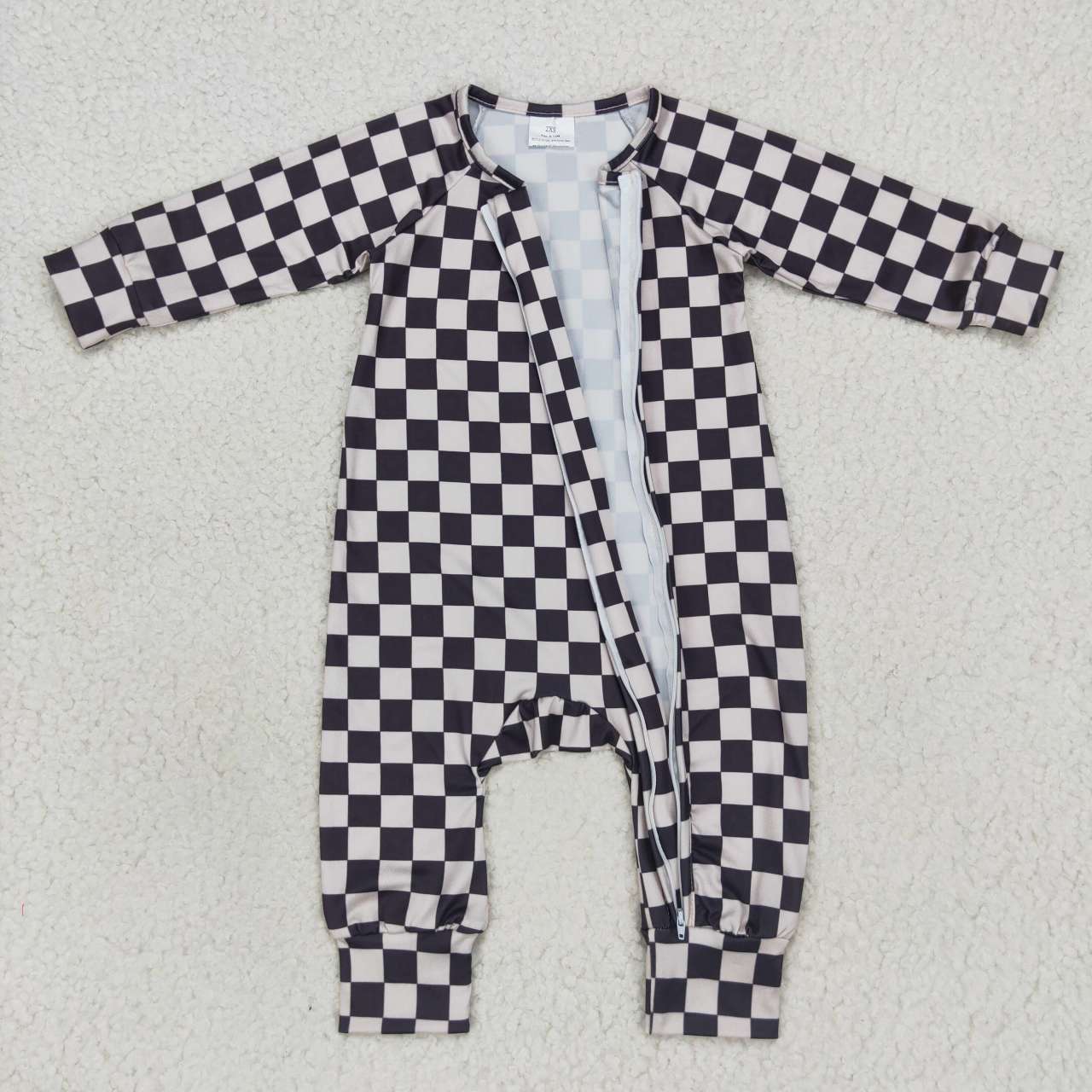 LR0655 Baby Boy Long Sleeves Checkered Zipper One Piece Romper