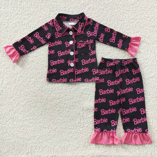 GLP0654 Baby Girl Long Sleeves Pink Pants Doll Pajamas Cardigan Outfit