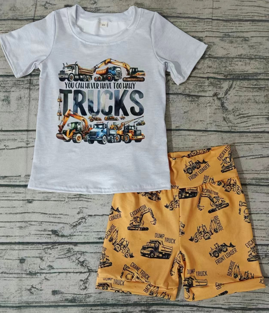 Moq 5 Baby Boy Grey Short Sleeves Shirt Trucks Shorts Set