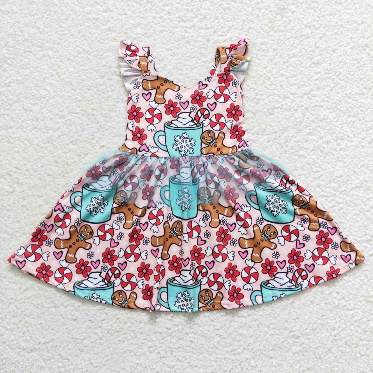 GSD0473 Baby Girl Christmas Gingerbread Candy Floral Dress