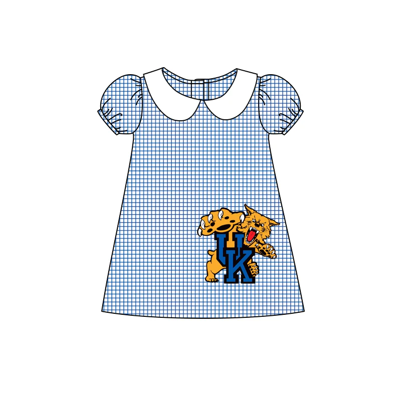 Baby Girl Short Sleeves Tiger Blue Plaid Team Dress