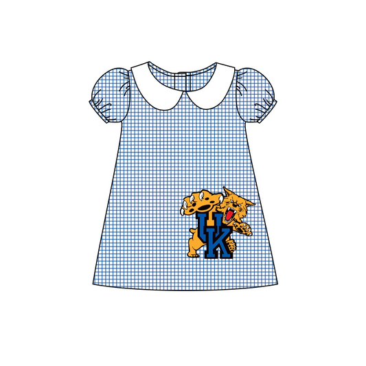 Baby Girl Short Sleeves Tiger Blue Plaid Team Dress