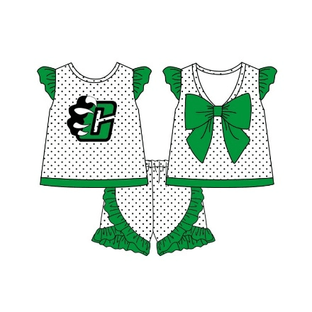 baby girl short sleeves green bow shirt shorts team set