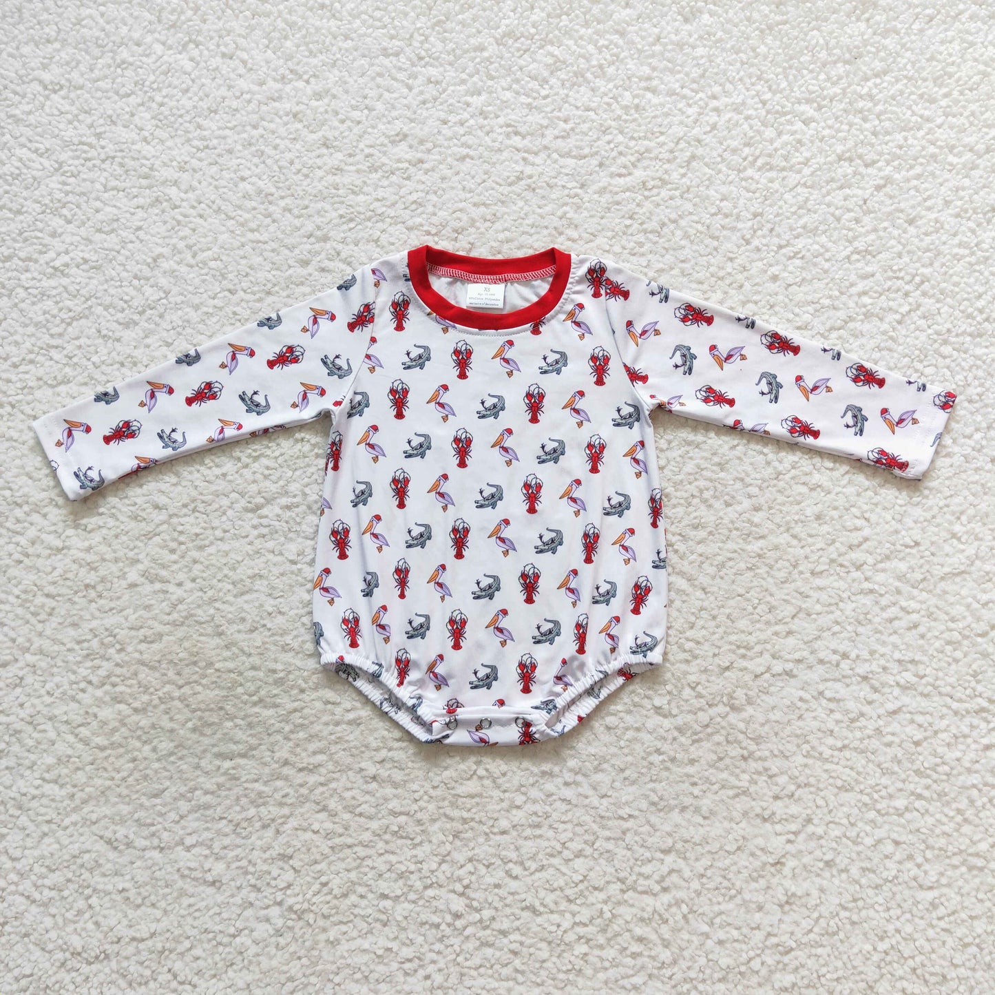 LR0610 Baby Boy Long Sleeves Crawfish One Piece Romper