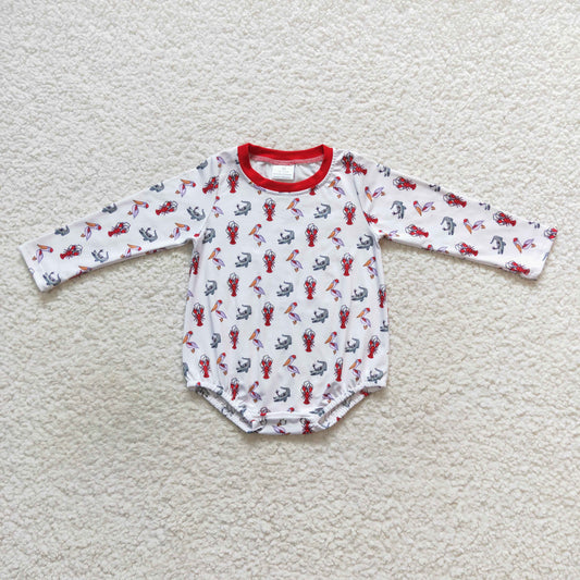 LR0610 Baby Boy Long Sleeves Crawfish One Piece Romper