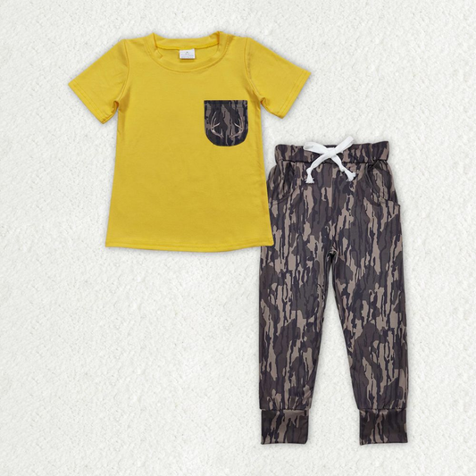 Baby Boy Short Sleeves Yellow Shirt Pocket Camo Pants Set