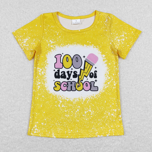 GT0387 Baby Kids Short Sleeves Back To School Yellow Tops Shirt