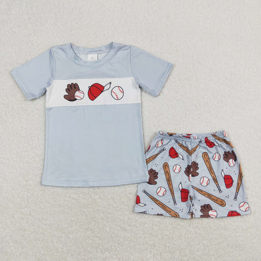 Baby Boy Short Sleeves Blue Shirt Baseball Shorts Set