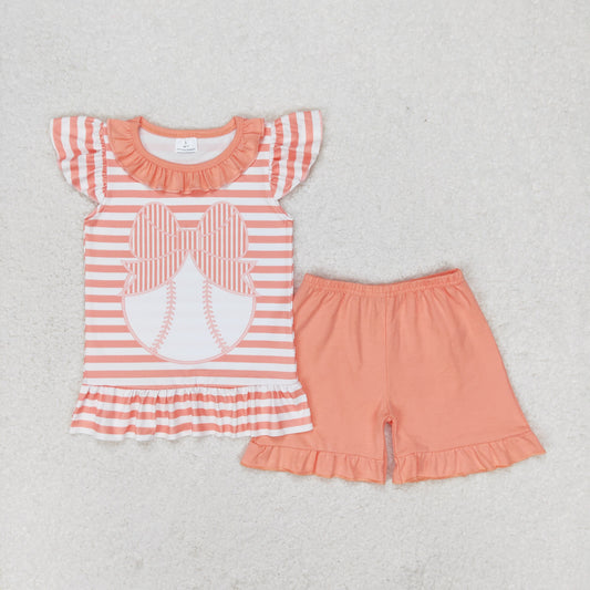 Baby Girl Short Sleeves Baseball Stripes Shirt Orange Shorts Summer Set