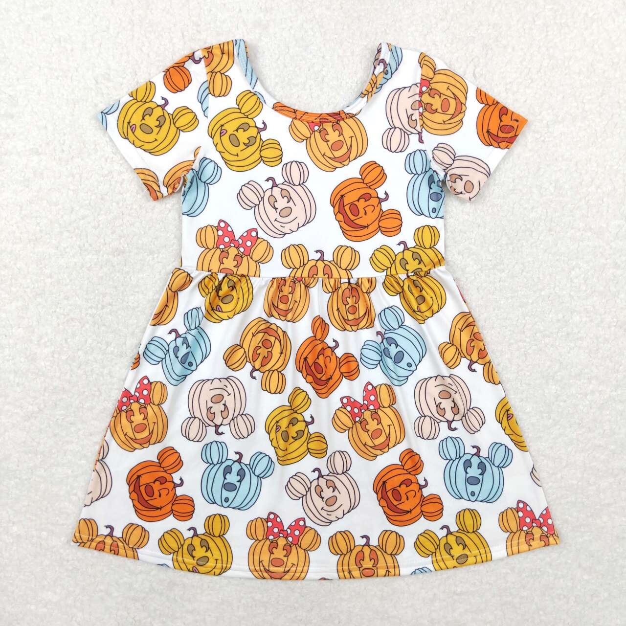 Baby Girl Short Sleeves Halloween Mouse Pumpkin Knee Length Dress