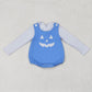 Baby Boy Halloween Shirt Embroidery Ghost Face Blue Romper Set