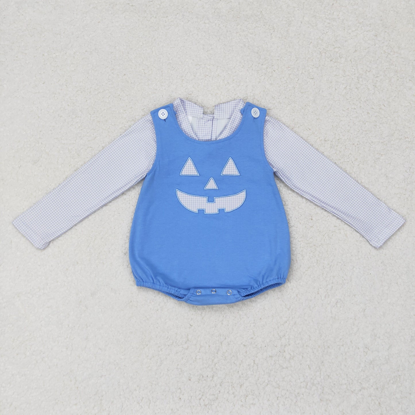 Baby Boy Halloween Shirt Embroidery Ghost Face Blue Romper Set