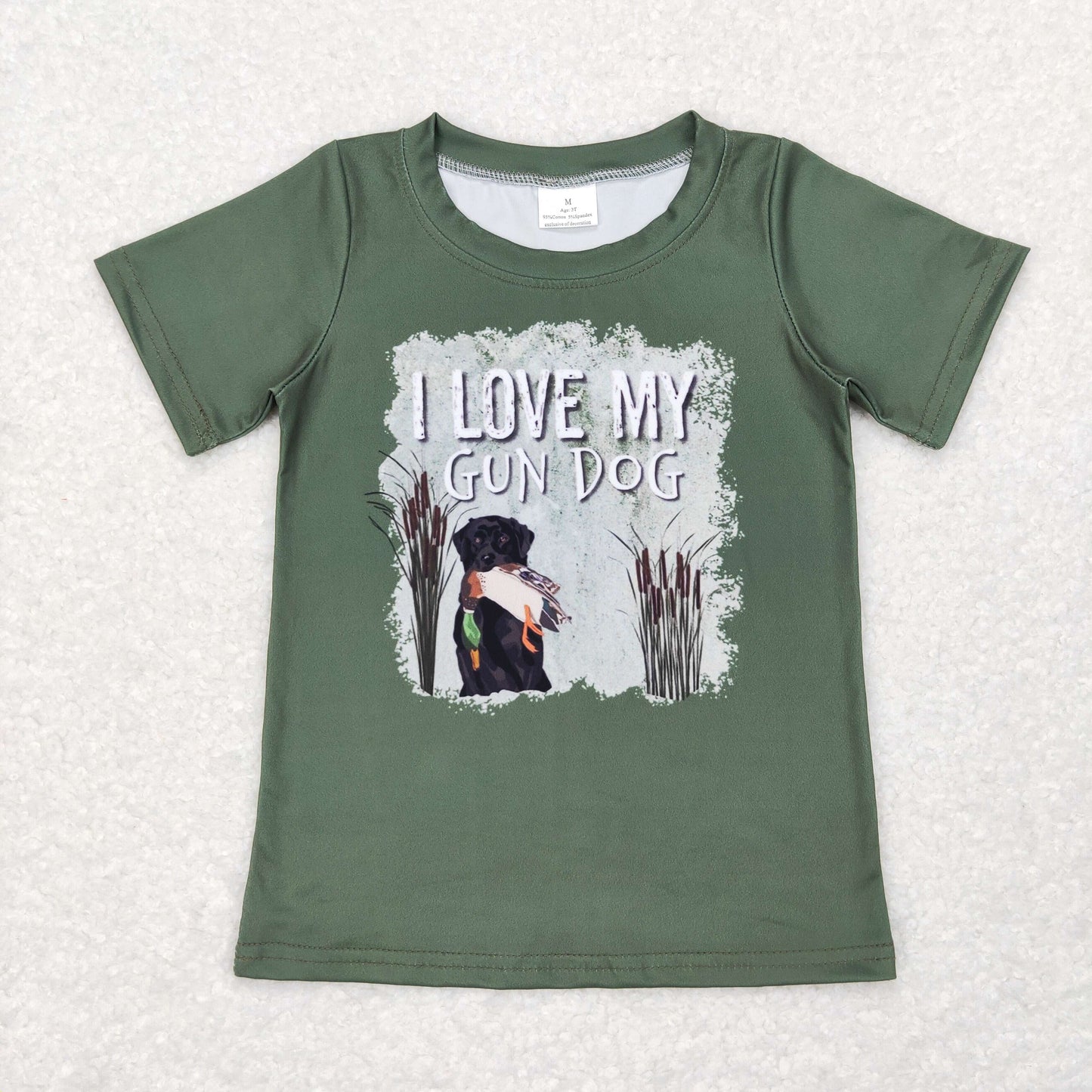 BT0413 Baby Boy Short Sleeves Dog Hunting Green Shirt